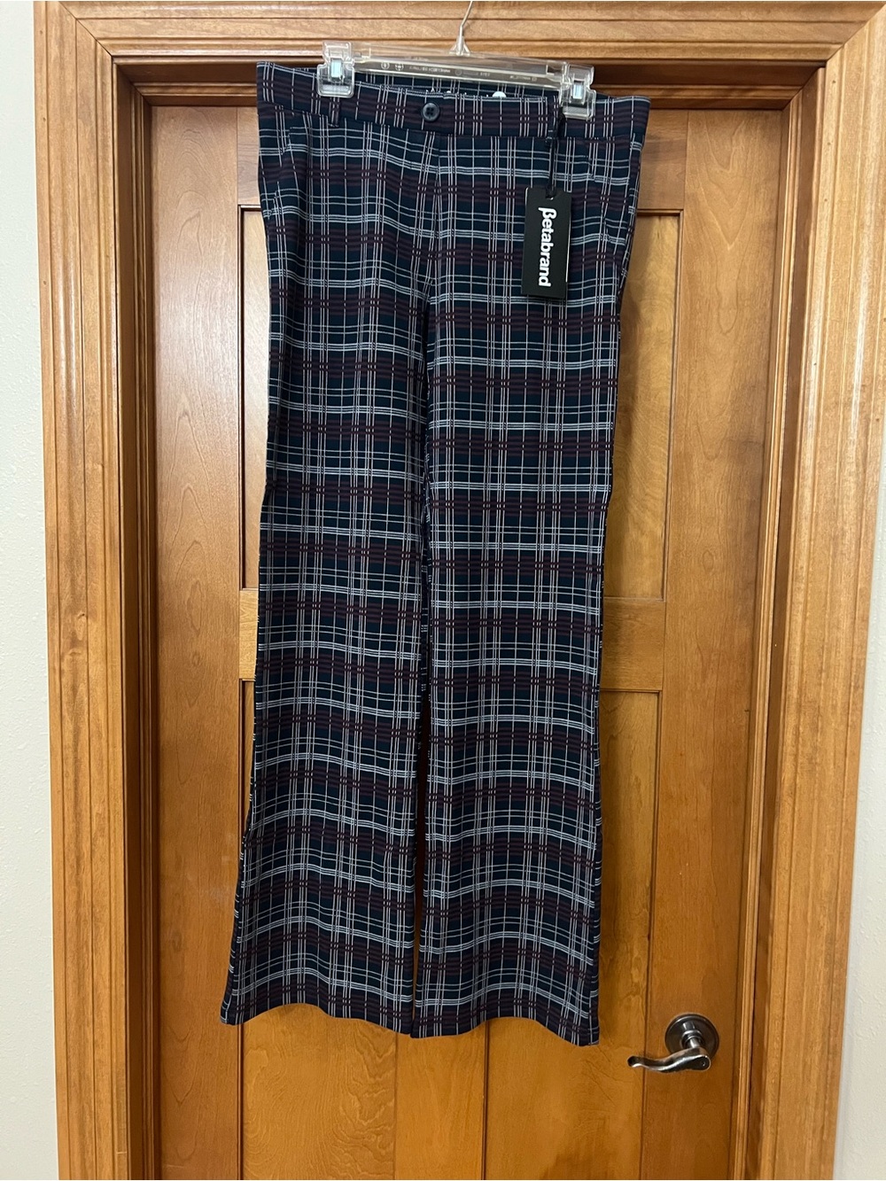 Betabrand Dress Pant Yoga Pants Plaid Stretch Trousers Women’s Large LONG NWT